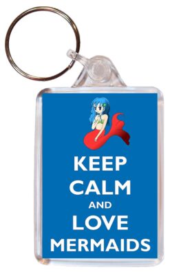 Keep Calm and Love Mermaids - Double Sided Large Keyring Key Ring Fob Chain Name Tag Gift Present Souvenir