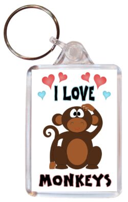 I Love Monkeys - Double Sided Large Keyring Key Fob Chain Ring Name Tag Gift Present Souvenir