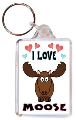 I Love Moose - Double Sided Large Keyring Key Fob Chain Ring Name Tag Gift Present Souvenir