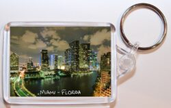 Miami - Florida - USA - Double Sided Large Keyring Key Fob Chain Ring Gift Present Souvenir Night