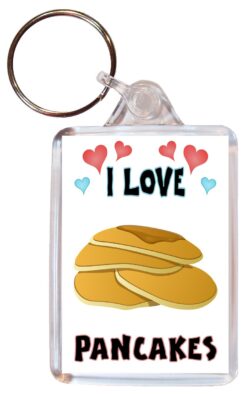 I Love Pancakes - Double Sided Large Keyring Key Fob Chain Ring Name Tag Gift Present Souvenir