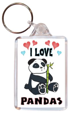 I Love Pandas - Double Sided Large Keyring Key Fob Chain Ring Name Tag Gift Present Souvenir