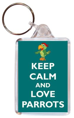 Keep Calm and Love Parrots - Double Sided Large Keyring Key Ring Fob Chain Name Tag Gift Present Souvenir