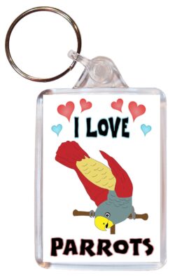 I Love Parrots - Double Sided Large Keyring Key Fob Chain Ring Name Tag Gift Present Souvenir