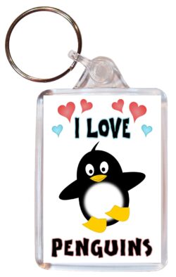 I Love Penguins - Double Sided Large Keyring Key Fob Chain Ring Name Tag Gift Present Souvenir