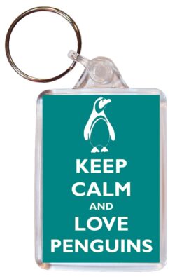 Keep Calm and Love Penguins - Double Sided Large Keyring Key Ring Fob Chain Name Tag Gift Present Souvenir