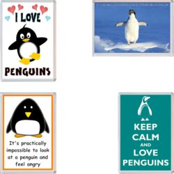 Penguin/Penguins - Keep Calm, I Love & More - 4 PACK - Jumbo Fridge Magnet Souvenir Gift Present