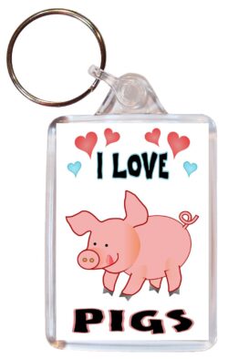 I Love Pigs - Double Sided Large Keyring Key Fob Chain Ring Name Tag Gift Present Souvenir