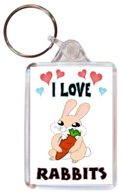 I Love Rabbits - Double Sided Large Keyring Key Fob Chain Ring Name Tag Gift Present Souvenir
