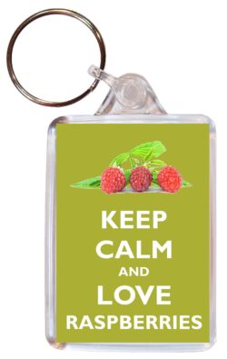 Keep Calm and Love Raspberries - Double Sided Large Keyring Key Ring Fob Chain Name Tag Gift Present Souvenir