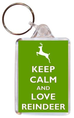 Keep Calm and Love Reindeer - Double Sided Large Keyring Key Ring Fob Chain Name Tag Gift Present Souvenir