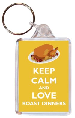 Keep Calm and Love Roast Dinners - Double Sided Large Keyring Key Ring Fob Chain Name Tag Gift Present Souvenir
