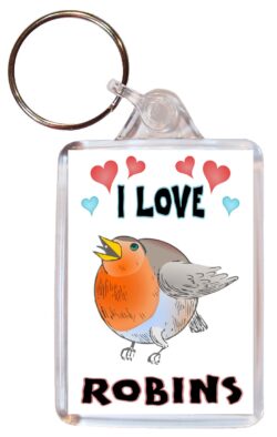 I Love Robins - Double Sided Large Keyring Key Fob Chain Ring Name Tag Gift Present Souvenir