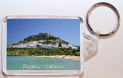 Rhodes - Greece ? Double Sided Large Keyring Key Fob Chain Ring Gift Present Souvenir