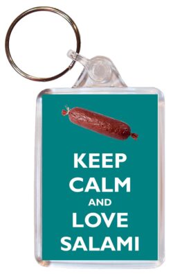 Keep Calm and Love Salami - Double Sided Large Keyring Key Ring Fob Chain Name Tag Gift Present Souvenir