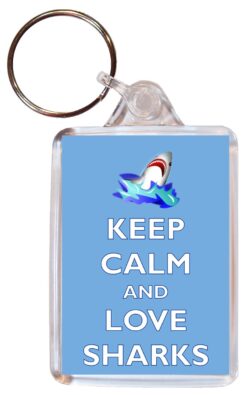 Keep Calm and Love Sharks - Double Sided Large Keyring Key Ring Fob Chain Name Tag Gift Present Souvenir