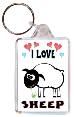 I Love Sheep - Double Sided Large Keyring Key Fob Chain Ring Name Tag Gift Present Souvenir