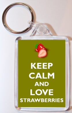 Keep Calm and Love Strawberries - Double Sided Large Keyring Key Ring Fob Chain Name Tag Gift Present Souvenir