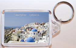 Santorini - Greece ? Double Sided Large Keyring Key Fob Chain Ring Gift Present Souvenir