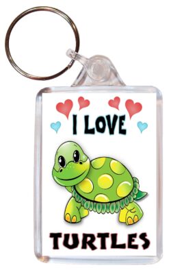 I Love Turtles - Double Sided Large Keyring Key Fob Chain Ring Name Tag Gift Present Souvenir