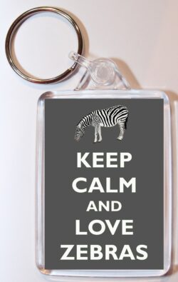 Keep Calm and Love Zebras - Double Sided Large Keyring Key Ring Fob Chain Name Tag Gift Present Souvenir