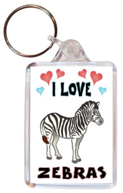 I Love Zebras - Double Sided Large Keyring Key Fob Chain Ring Name Tag Gift Present Souvenir