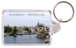 Amsterdam - Holland ? Double Sided Large Keyring Key Fob Chain Ring Gift Present Souvenir (b)