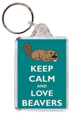 Keep Calm and Love Beavers - Double Sided Large Keyring Key Ring Fob Chain Name Tag Gift Present Souvenir