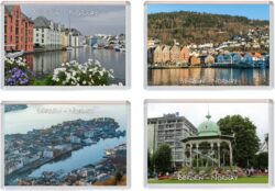 Bergen - Norway - 4 PACK - Jumbo Fridge Magnet Souvenir Gift Present