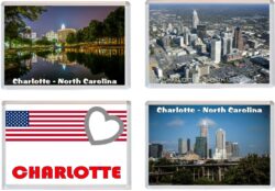 Charlotte - North Carolina - USA - 4 PACK - Jumbo Fridge Magnet Souvenir Gift Present