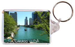 Chicago - Illinois - USA - Double Sided Large Keyring Key Fob Chain Ring Gift Present Souvenir (b)