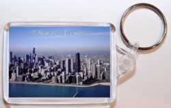 Chicago - Illinois - USA - Double Sided Large Keyring Key Fob Chain Ring Gift Present Souvenir (a)