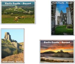 Corfe Castle - Dorset - 4 PACK - Jumbo Fridge Magnet Souvenir Gift Present