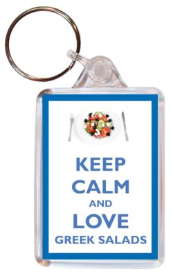 Keep Calm and Love Greek Salads - Double Sided Large Keyring Key Ring Fob Chain Name Tag Gift Present Souvenir