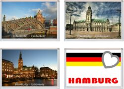 Hamburg - Germany - 4 PACK - Jumbo Fridge Magnet Souvenir Gift Present