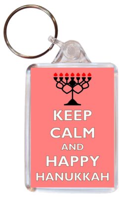 Keep Calm and Happy Hanukkah - Double Sided Large Keyring Key Fob Chain Ring Gift Present Souvenir