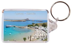 Lindos - Rhodes - Greece ? Double Sided Large Keyring Key Fob Chain Ring Gift Present Souvenir