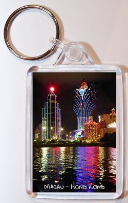 Macau - Hong Kong ? Double Sided Large Keyring Key Fob Chain Ring Gift Present Souvenir