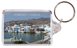 Mykonos - Greece ? Double Sided Large Keyring Key Fob Chain Ring Gift Present Souvenir Houses