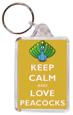 Keep Calm and Love Peacocks - Double Sided Large Keyring Key Ring Fob Chain Name Tag Gift Present Souvenir