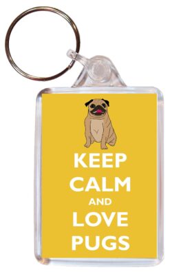 Keep Calm and Love Pugs - Double Sided Large Keyring Key Ring Fob Chain Name Tag Gift Present Souvenir