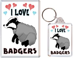 I Love Badger / Badgers - 1 x Jumbo Fridge Magnet & 1 x Double Sided Large Keyring - Gift Souvenir Present
