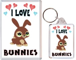 I Love Bunny / Bunnies - 1 x Jumbo Fridge Magnet & 1 x Double Sided Large Keyring - Gift Souvenir Present