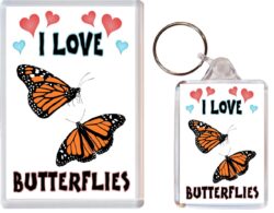I Love Butterfly / Butterflies - 1 x Jumbo Fridge Magnet & 1 x Double Sided Large Keyring - Gift Souvenir Present