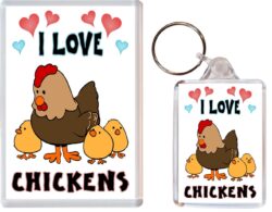 I Love Chickens / Chicken - 1 x Jumbo Fridge Magnet & 1 x Double Sided Large Keyring - Gift Souvenir Present