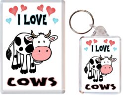 I Love Cow/Cows - 1 x Jumbo Fridge Magnet & 1 x Double Sided Large Keyring - Gift Souvenir Present