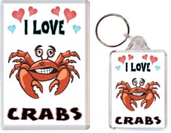 I Love Crab / Crabs - 1 x Jumbo Fridge Magnet & 1 x Double Sided Large Keyring - Gift Souvenir Present