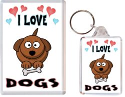 I Love Dogs - 1 x Jumbo Fridge Magnet & 1 x Double Sided Large Keyring - Gift Souvenir Present