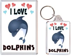 I Love Dolphin / Dolphins - 1 x Jumbo Fridge Magnet & 1 x Double Sided Large Keyring - Gift Souvenir Present