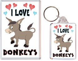 I Love Donkey / Donkeys - 1 x Jumbo Fridge Magnet & 1 x Double Sided Large Keyring - Gift Souvenir Present